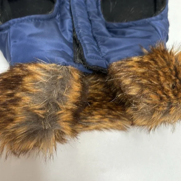 Dog puffer jacket with fur collar navy blue with brown faux fur,‎ size M medium - Picture 12 of 12
